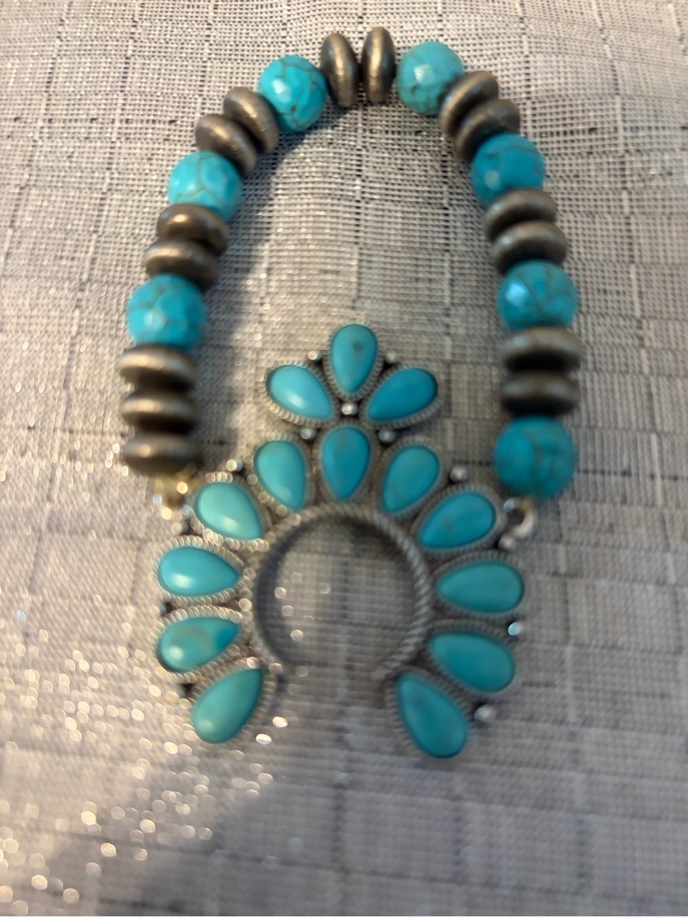 Turquoise Bead Flower Statement Bracelet - Blue